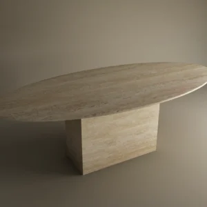 ellips travertine dining table with block base